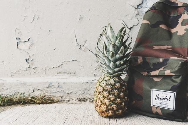 herschel backpack next to a pineapple